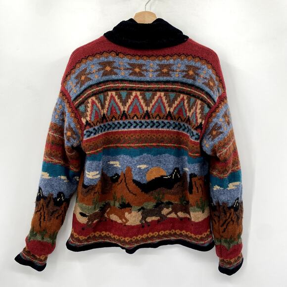Icelandic Design Horses landscape Western knit Lined Sweater Jacket - Picture 4 of 5